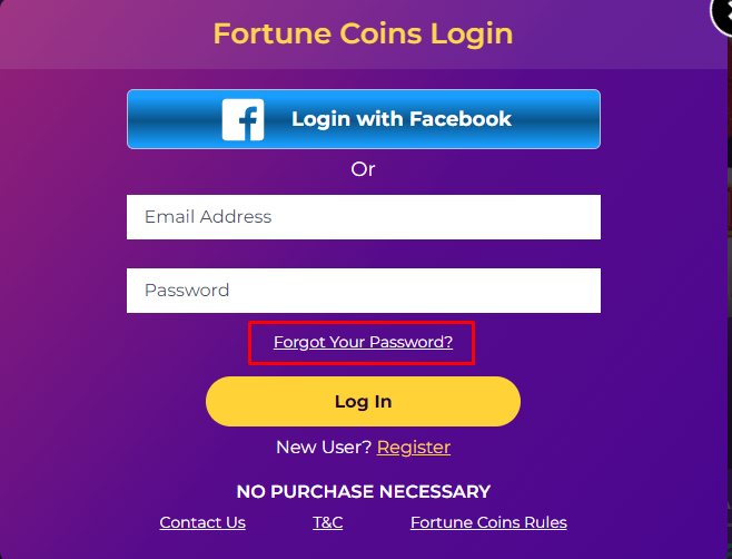 I forgot my password for my Fortune Coins account